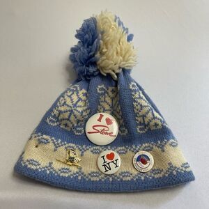 vintage wool beanie hat pom pom ski Handcrafted by Stowe Woolens Ltd Vermont USA